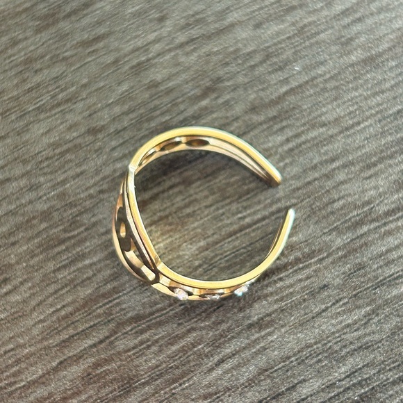 Gold Adjustable Ring With Rhinestone Accents - Picture 5 of 8